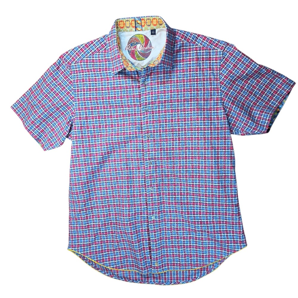 Robert Graham Men Large‎ Red White Blue Plaid Embroidered Button Down Shirt